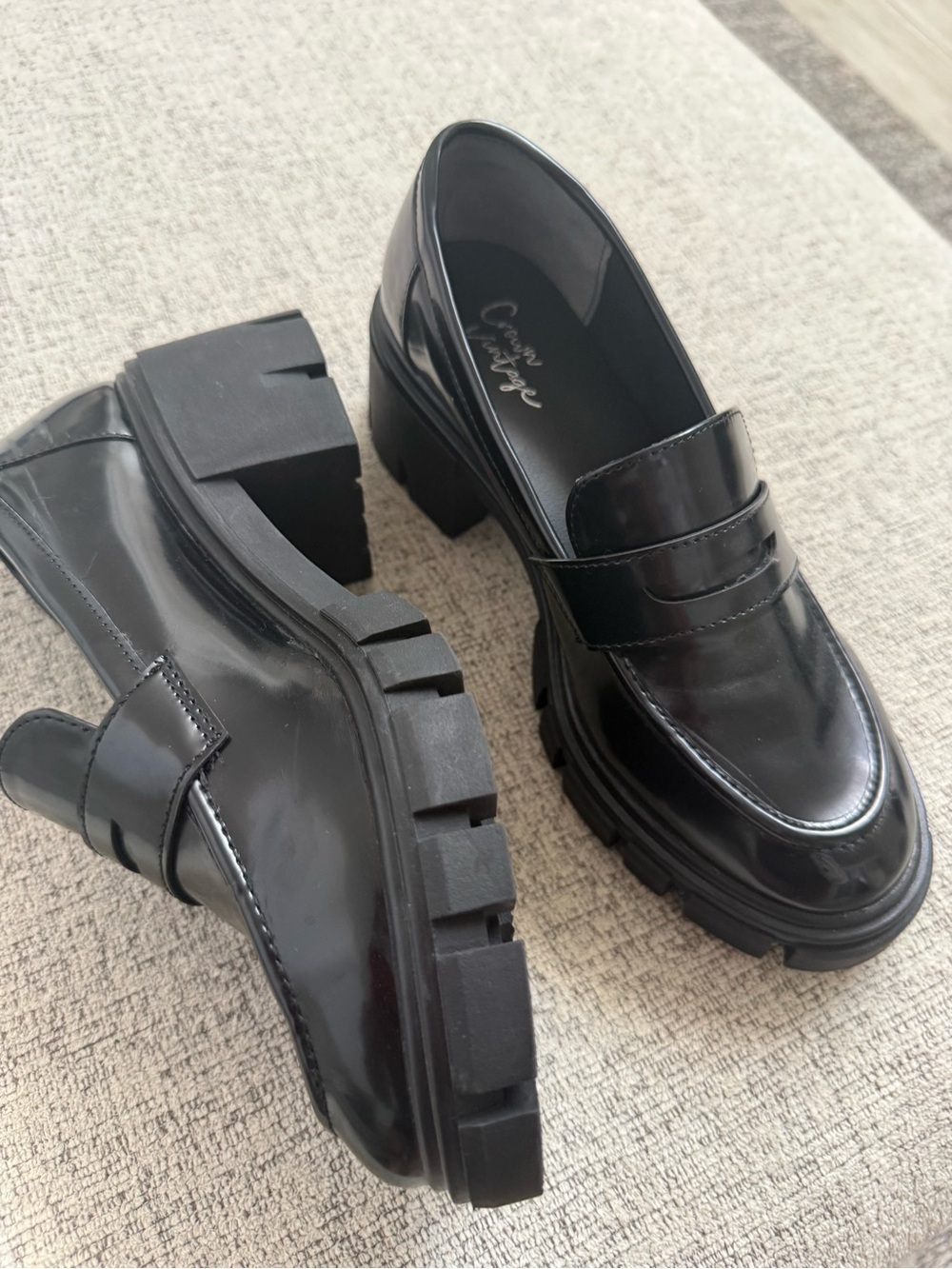 Crown Vintage Black Chunky Penny Loafers - Picture 2 of 5